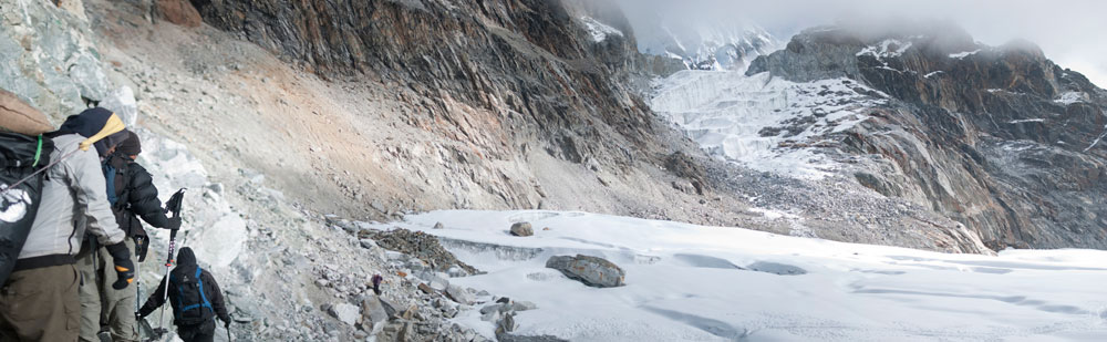 The Tsho (Cho) La crossing from Gokyo valley to the Khumbu valley in the Everest region.